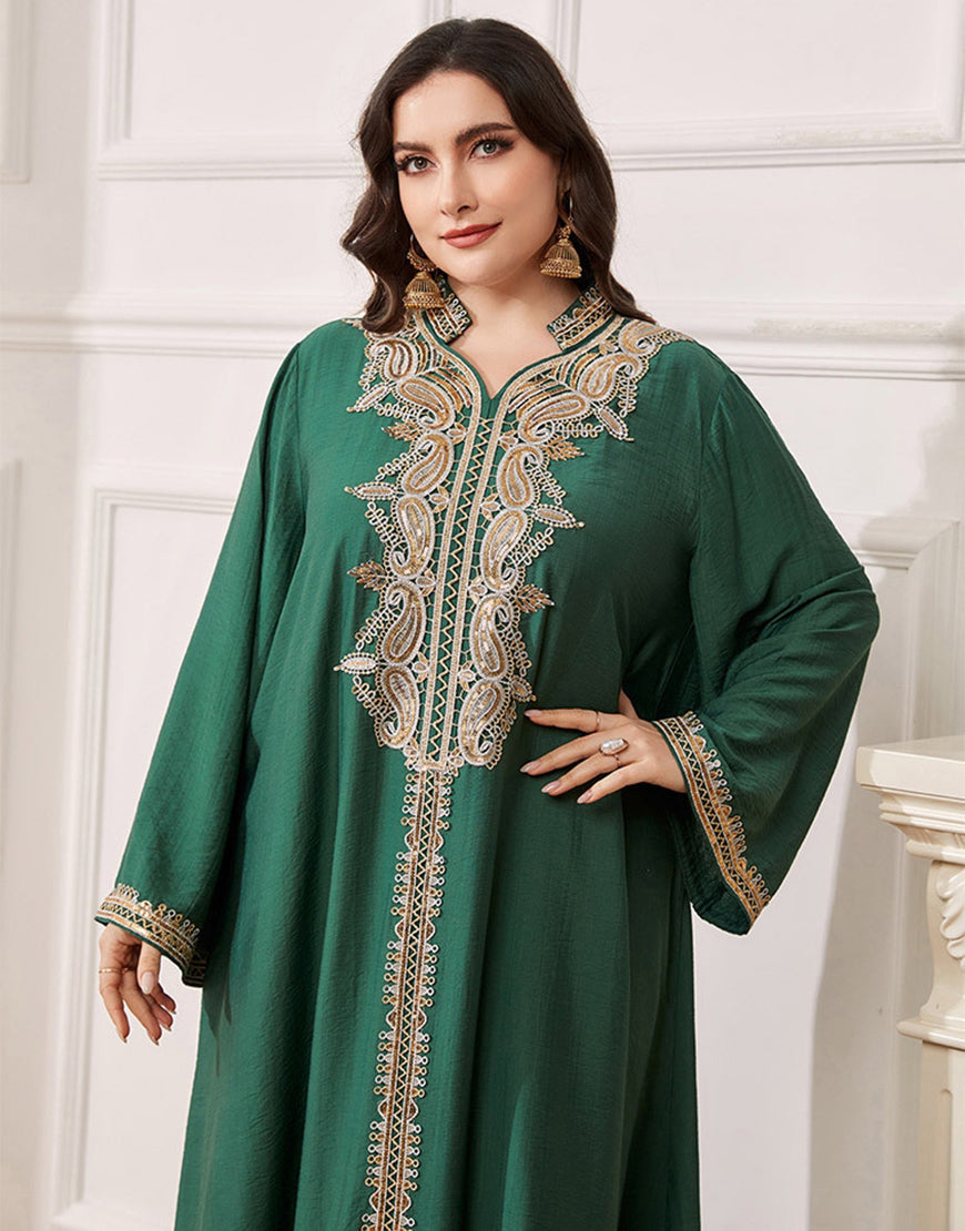 caftan marocaine Abaya élégante grande taille vert foncé