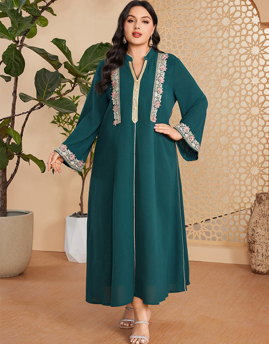 marocain Abaya élégant grande taille vert foncé