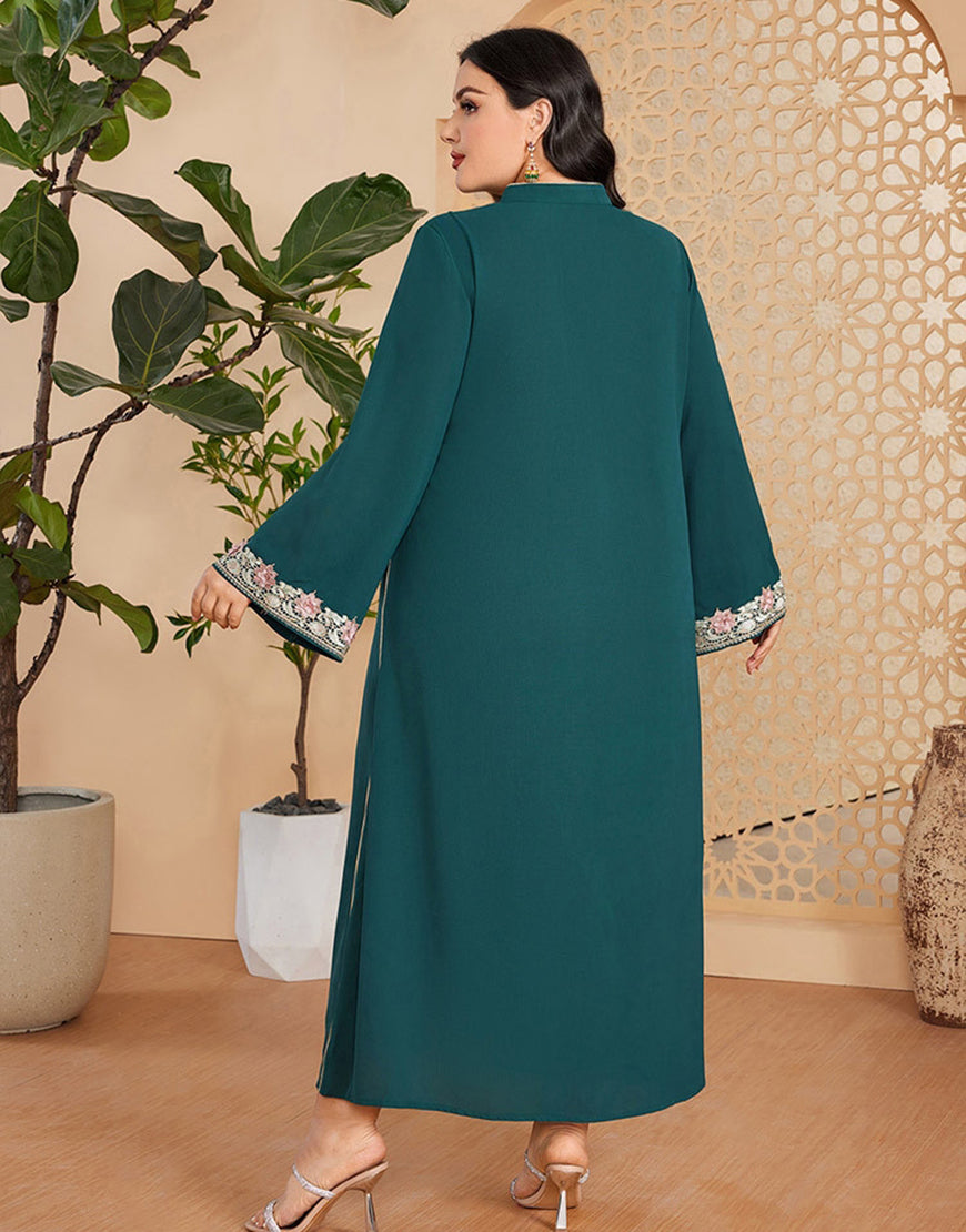 marocain Abaya élégant grande taille vert foncé