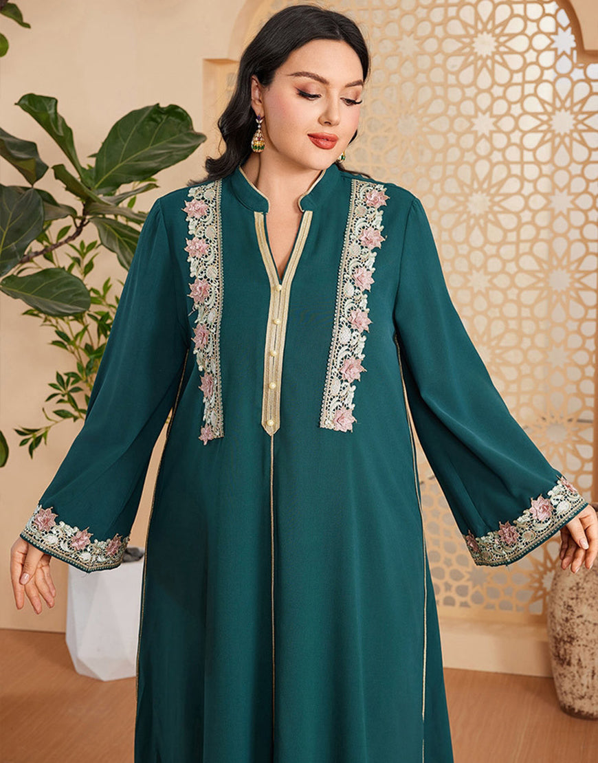 marocain Abaya élégant grande taille vert foncé