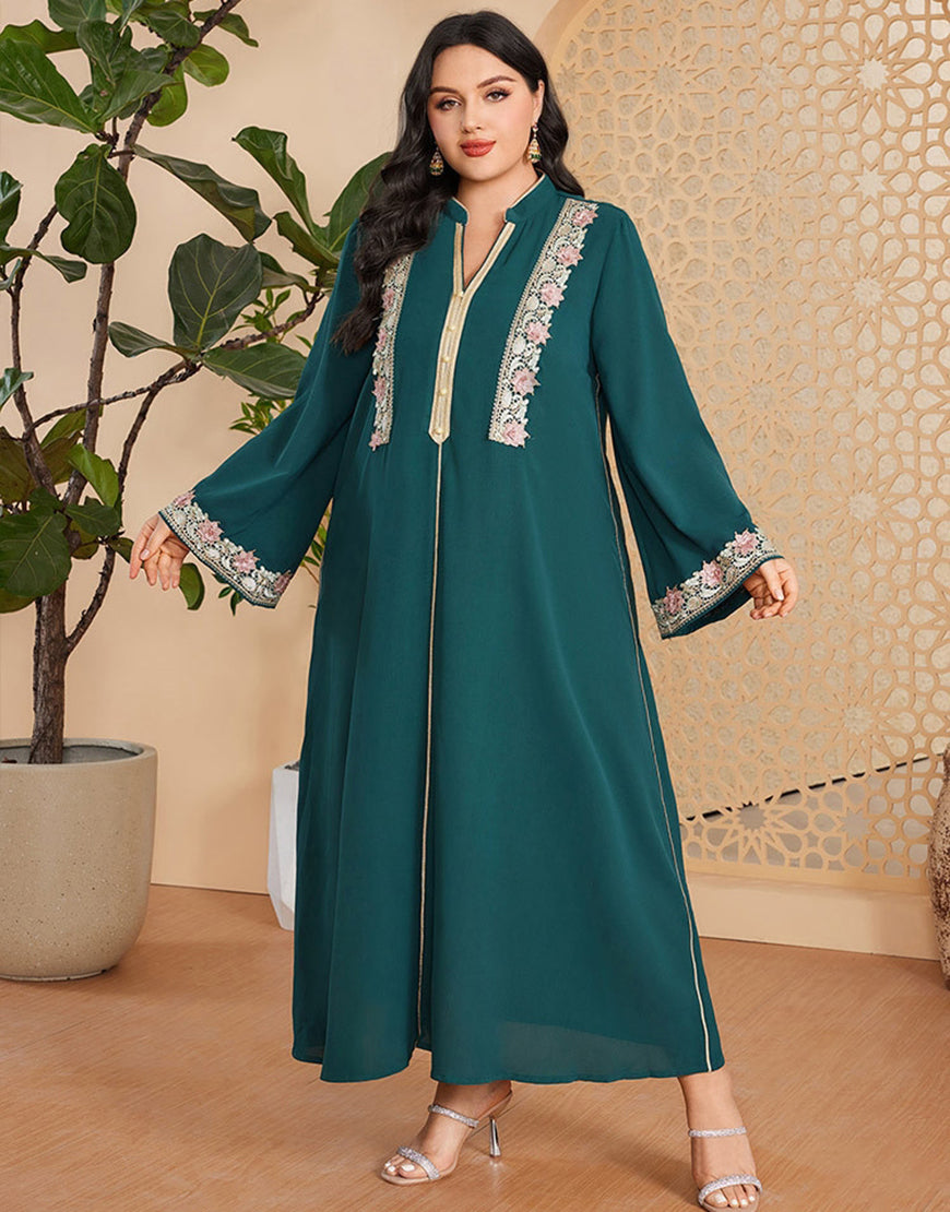 marocain Abaya élégant grande taille vert foncé