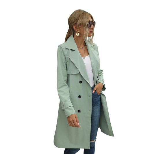 Cripes Veste trench mi-longue pour femme de couleur unie avec fermeture à double bouton