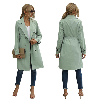 Cripes Veste trench mi-longue pour femme de couleur unie avec fermeture à double bouton