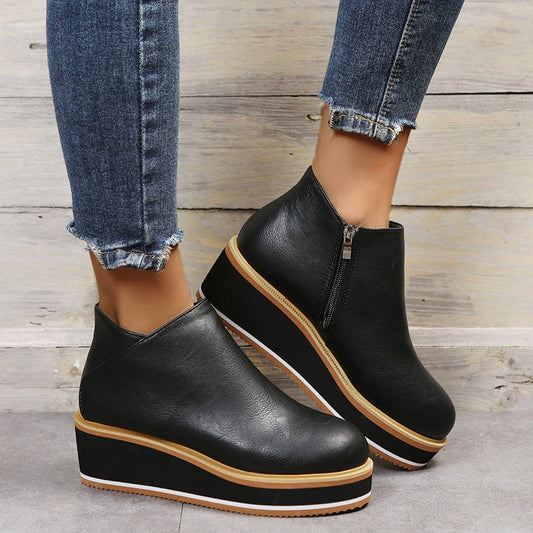 Cripes Bottes basses à plateforme en cuir avec talon pour plus de confort et de style