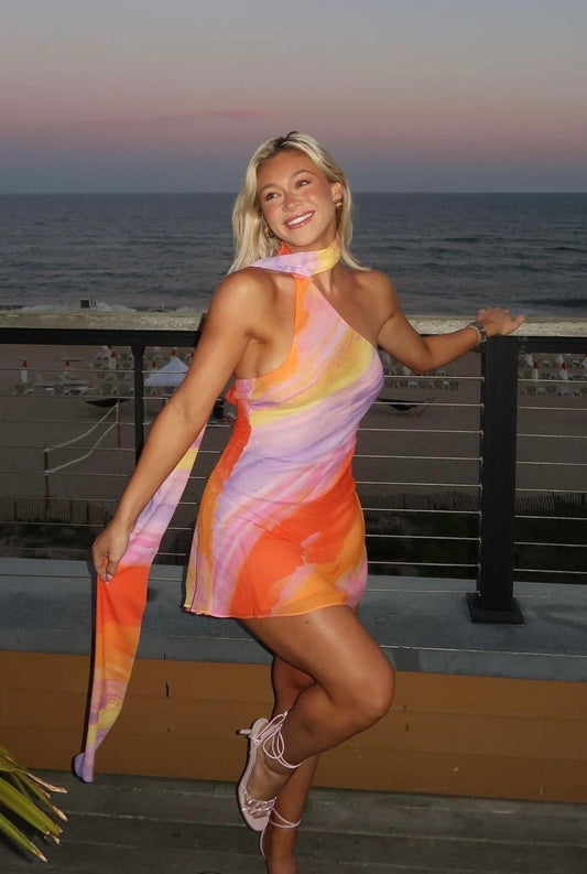 Robe Courte Dos Nu Tie-dye