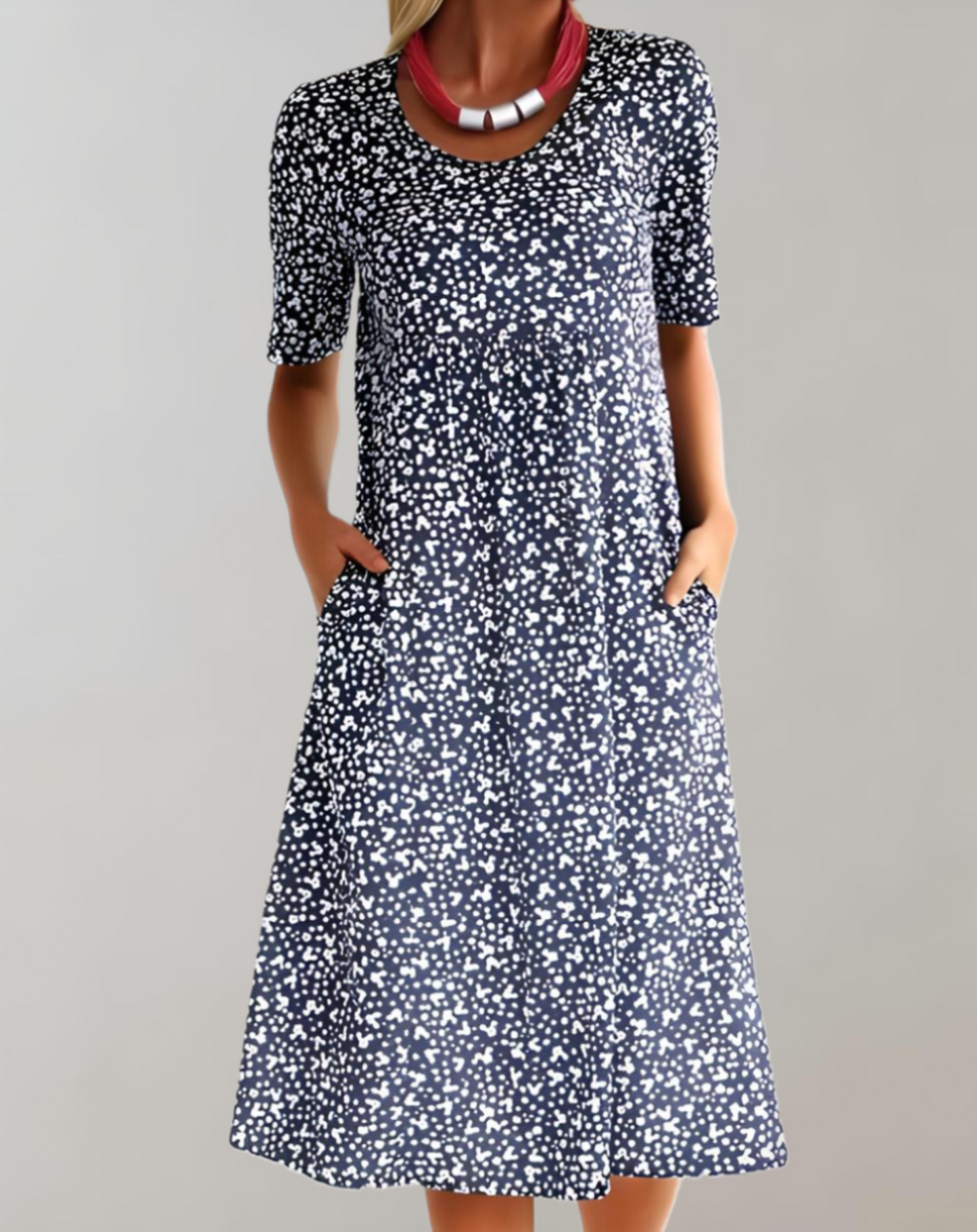 Robe col rond fleurie Cripes avec poches pour femme | Natasha