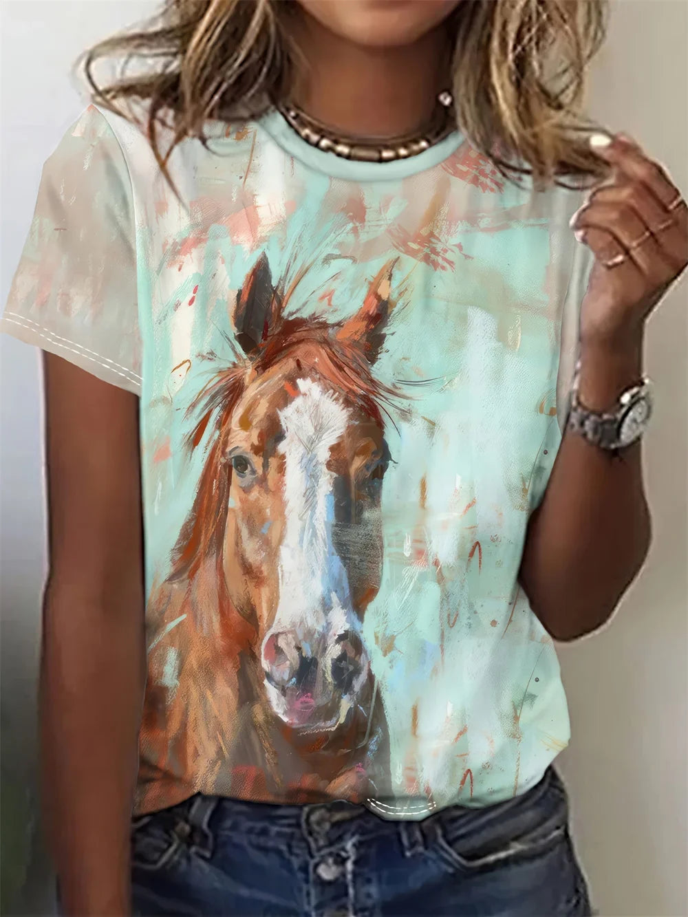 Fleur™ | T-shirt imprimé cheval 3D