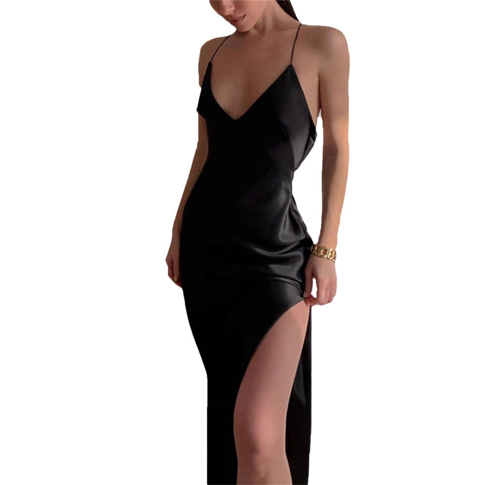 Robe pour Femme en Satin Soyeux avec Bretelles Spaghetti