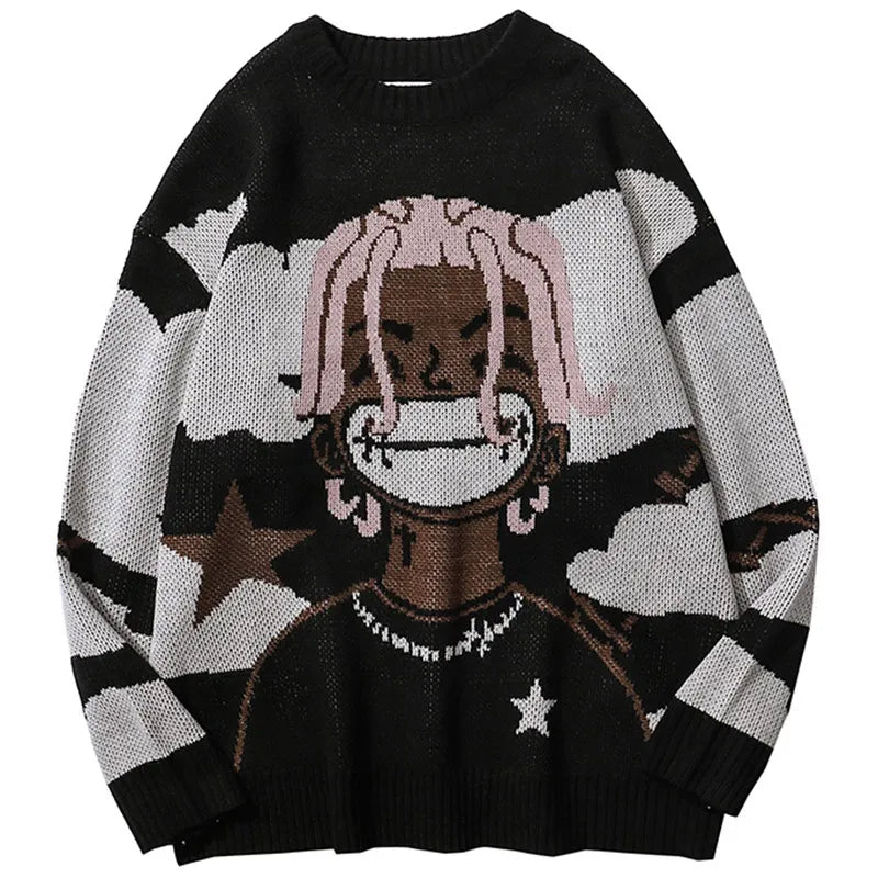 Pull tricoté surdimensionné Anime pour femmes