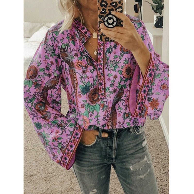 Chemisier Cripes Boho | Chemise élégante Boho Chic pour femme