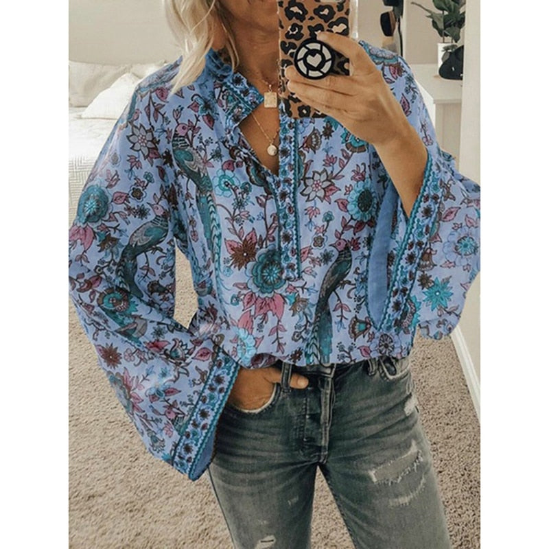 Chemisier Cripes Boho | Chemise élégante Boho Chic pour femme