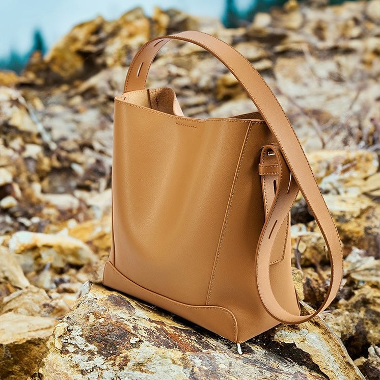 Damen Bucket Bag, Schultertasche mit innerem Reißverschlußfach