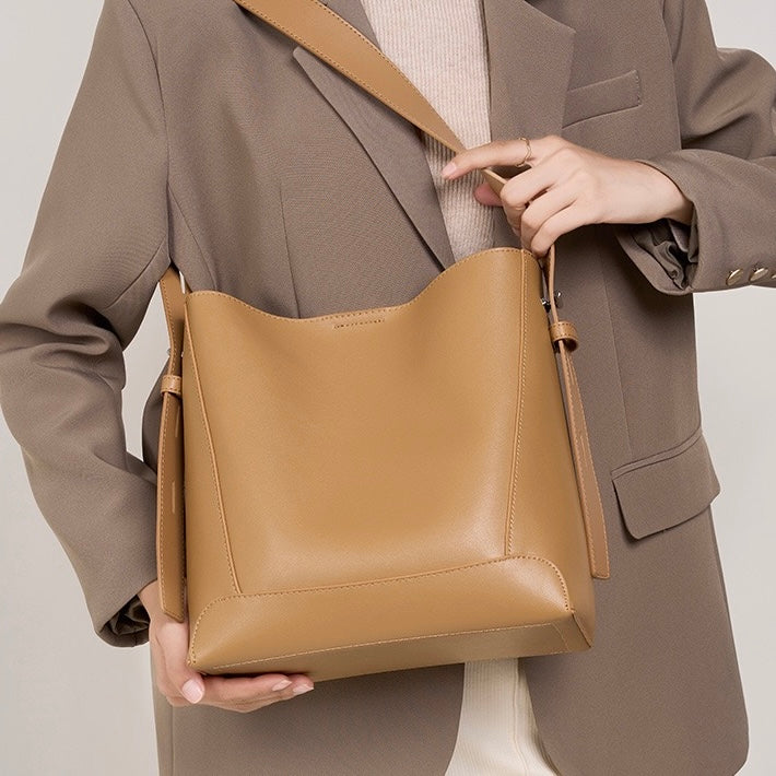 Damen Bucket Bag, Schultertasche mit innerem Reißverschlußfach