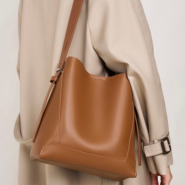 Damen Bucket Bag, Schultertasche mit innerem Reißverschlußfach