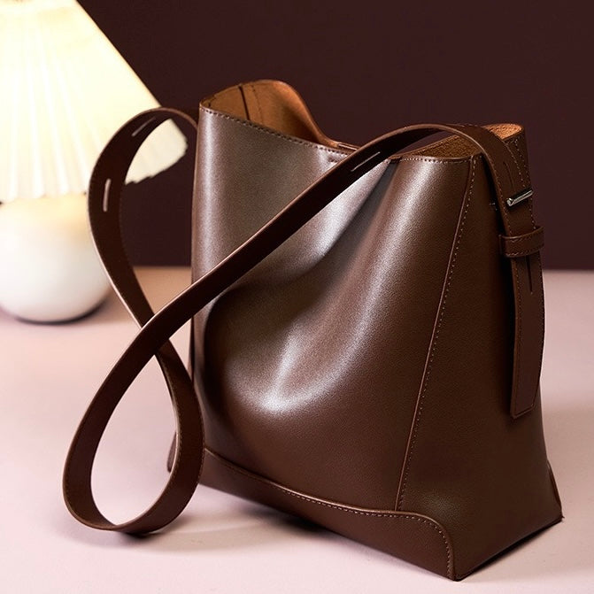 Damen Bucket Bag, Schultertasche mit innerem Reißverschlußfach