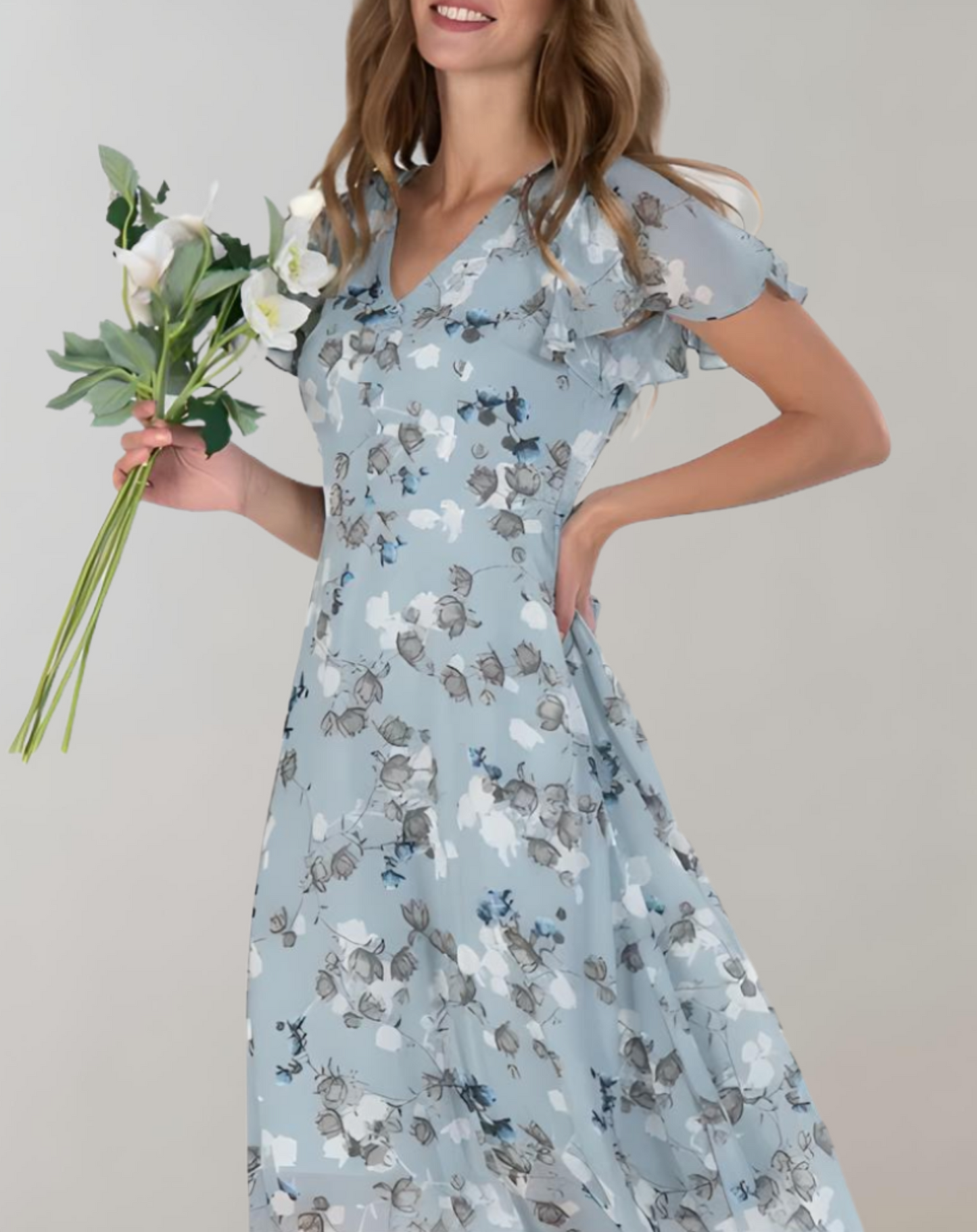 Robe d'été Cripes col V à imprimé fleuri et manches courtes pour femme | Enora