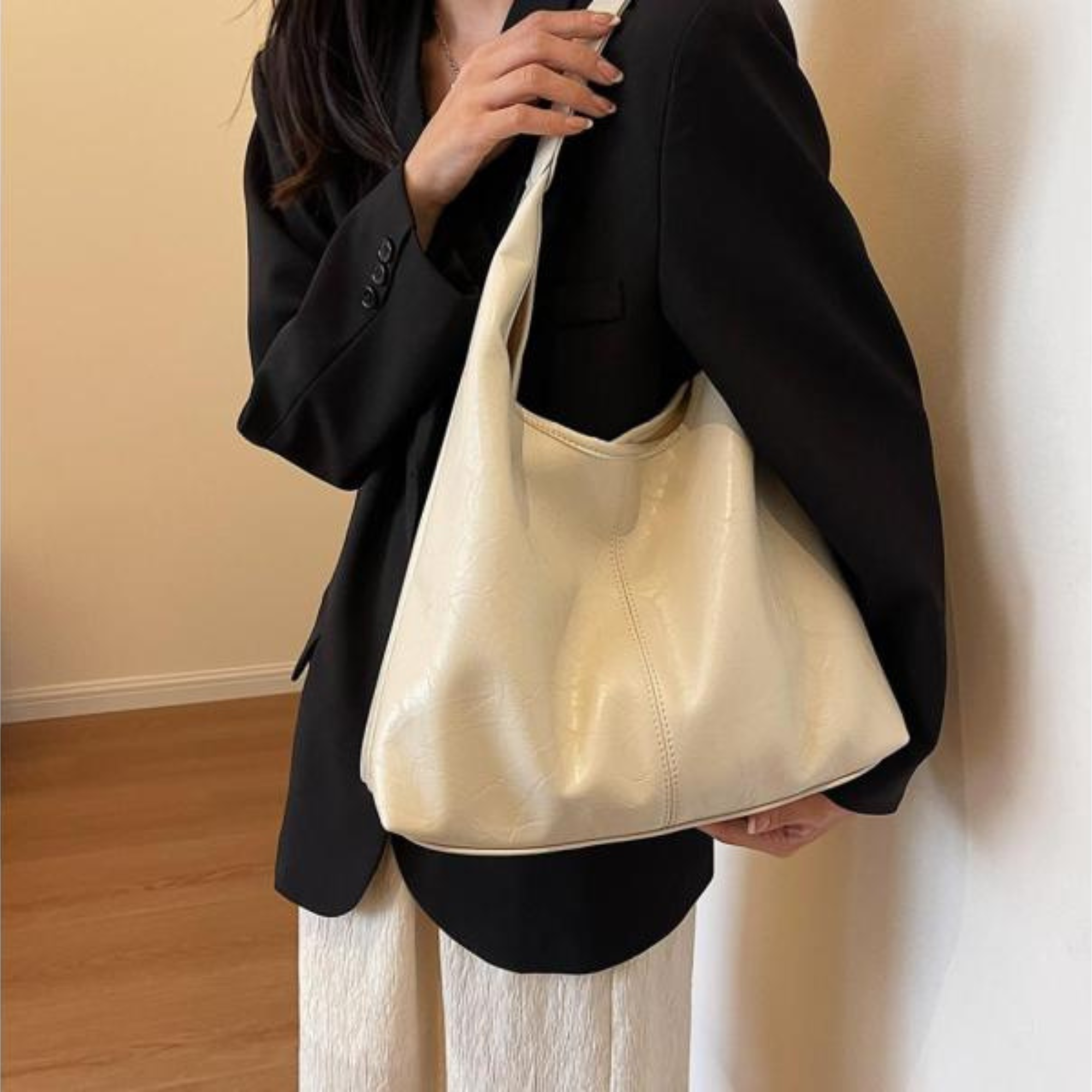 Große Fake-Leder Schultertasche Damen Handtasche