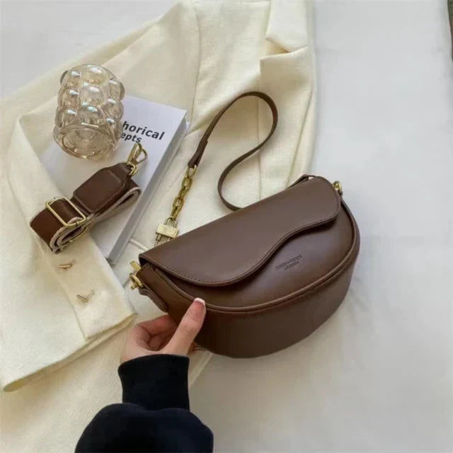 Damen Schultertasche aus PU-Leder mit breitem Tragegurt
