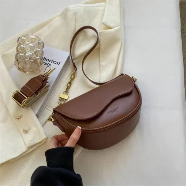 Damen Schultertasche aus PU-Leder mit breitem Tragegurt