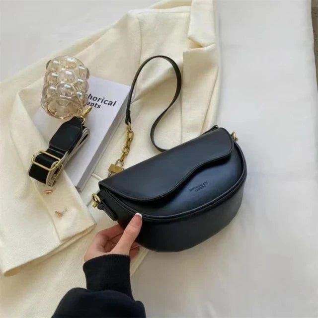 Damen Schultertasche aus PU-Leder mit breitem Tragegurt