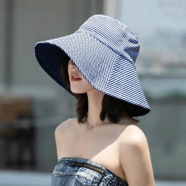 chapeau seau rayé double face vêtements femmes