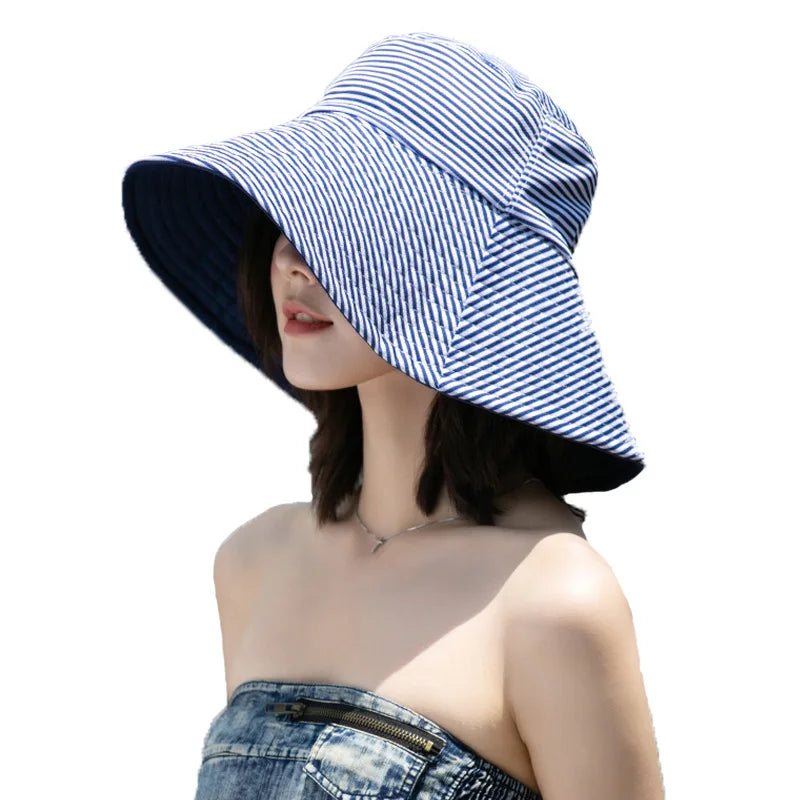 chapeau seau rayé double face vêtements femmes