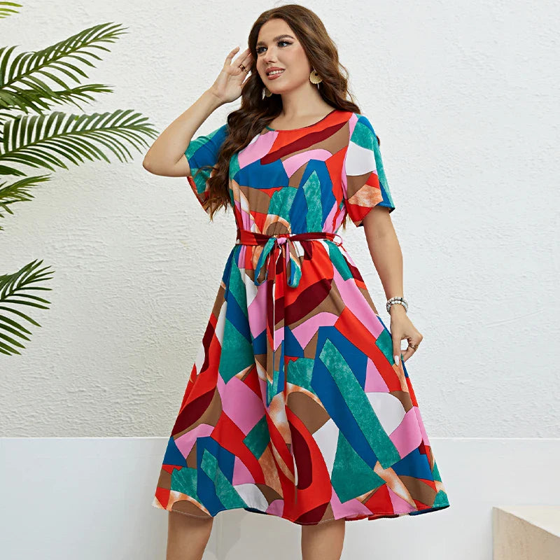 Cripes - robe multicolore col rond grande taille à manches courtes