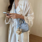 Damen Mini-Handtasche mit abnehmbarem Plüschanhänger