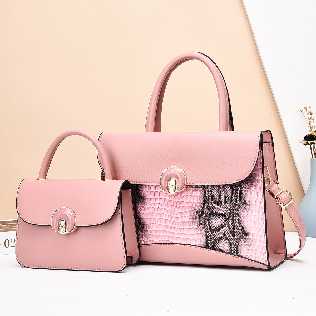 Damen Handtaschen-Set mit luxuriösem Krokodilleder-Design