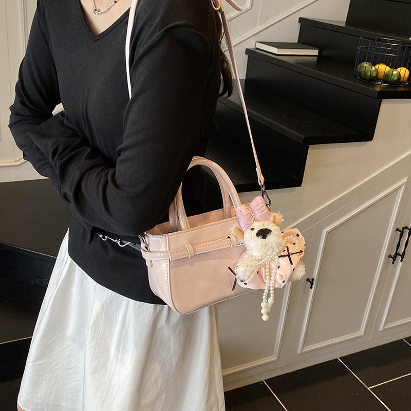Damen Mini Tasche mit süßem Tier Anhänger und abnehmbarem Schulterriemen