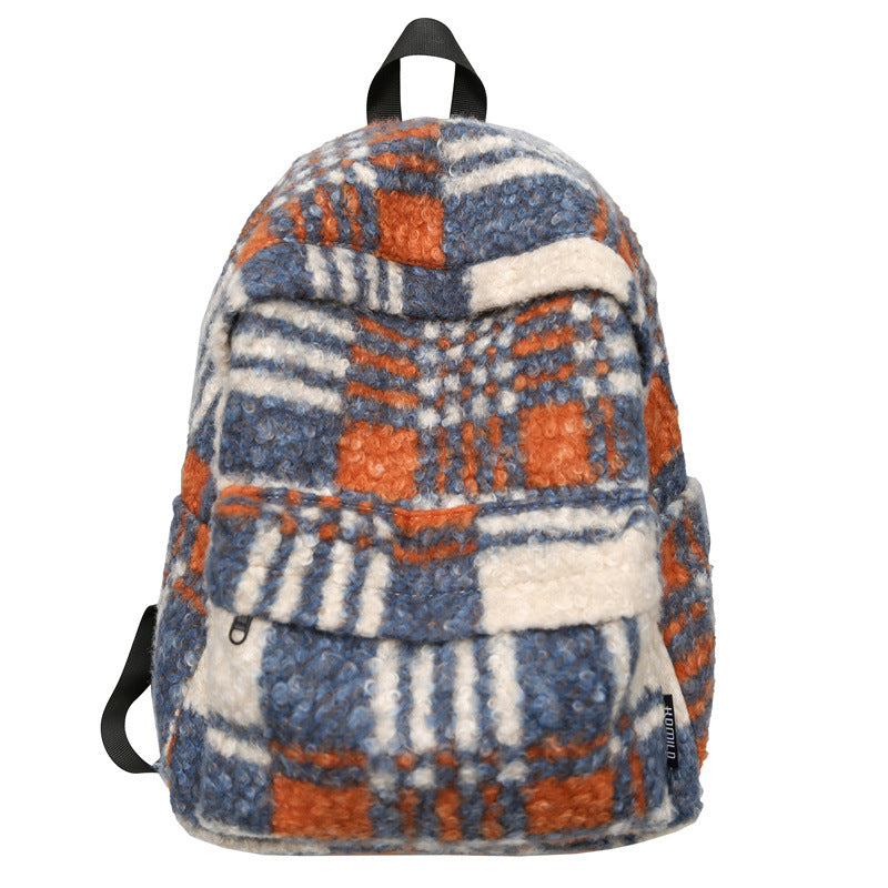 Gemütlicher Fleece kariert Schulrucksack