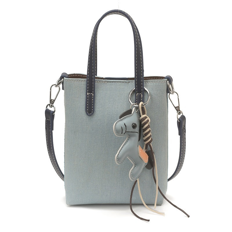 Damen Mini Shopper Tasche mit süßem Tieranhänger