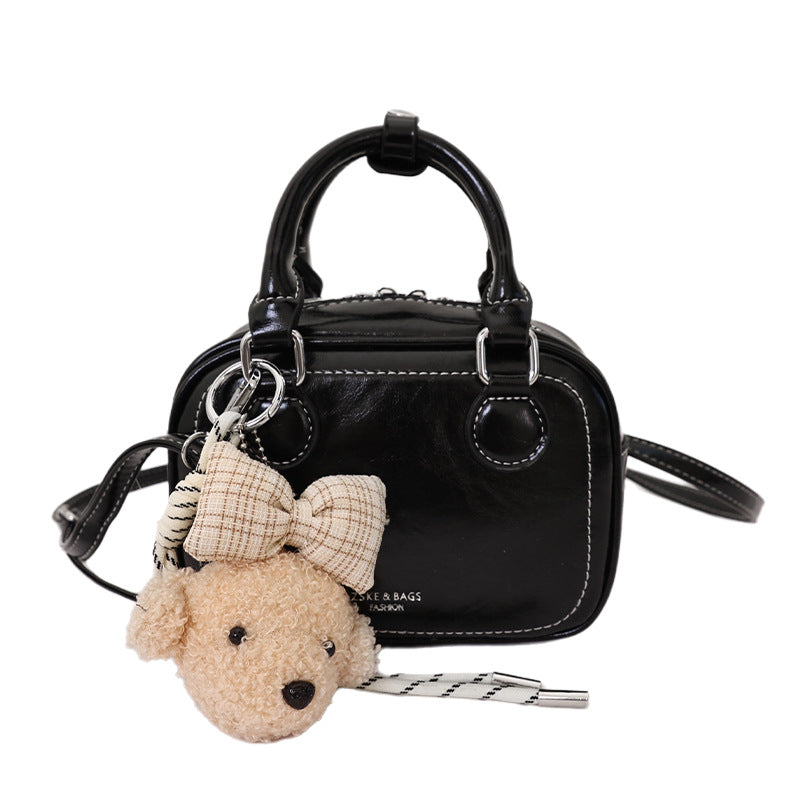 Damen Mini-Handtasche mit abnehmbarem Plüschanhänger