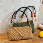 Damen modische geflochtene Schultertasche mit Holzgriff