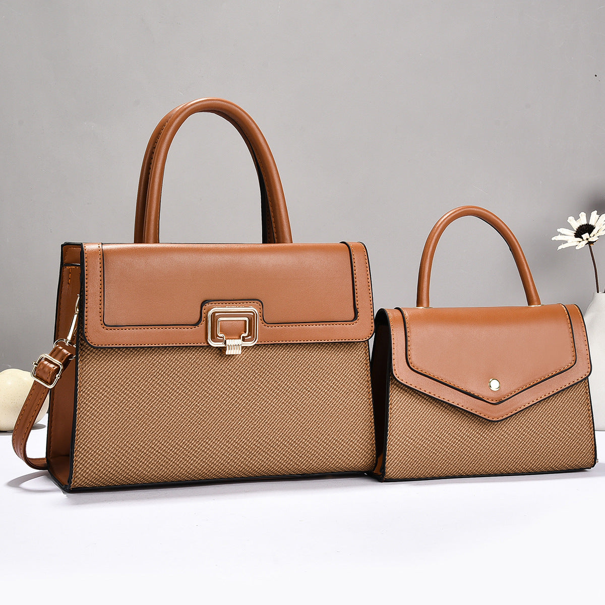 Damen Handtaschen-Set mit strukturiertem Design und eleganter Mini-Crossbody-Tasche