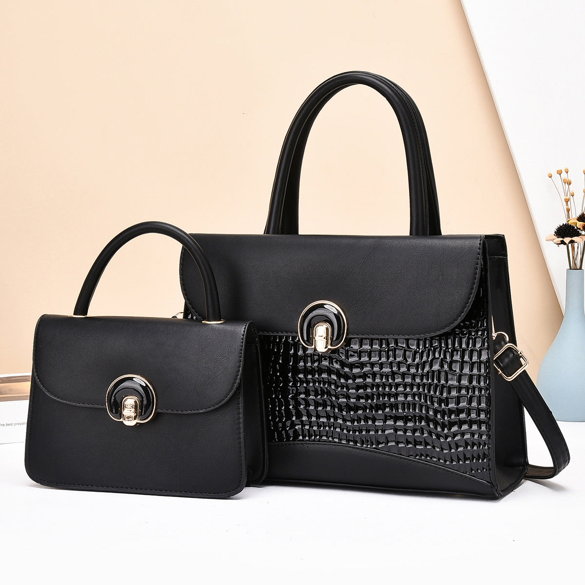 Damen Handtaschen-Set mit luxuriösem Krokodilleder-Design