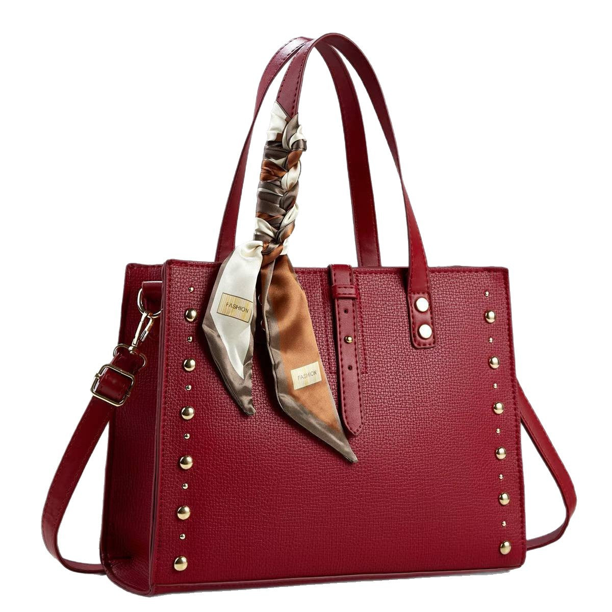 Damen elegante Tragetasche mit goldenen Nieten und modischem Schal