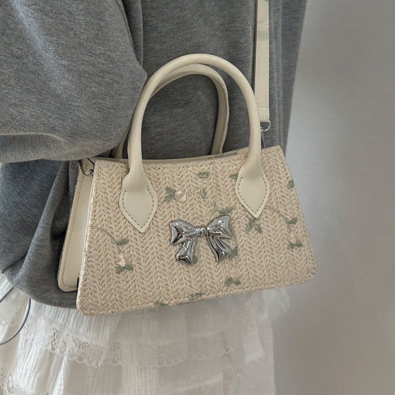 Damen Mini-Tasche mit floralen gewebten Design und stilvollem Schleifendetail