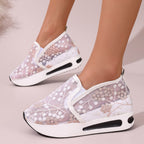Damen elegante und luftige Sneakers mit floraler Stickerei