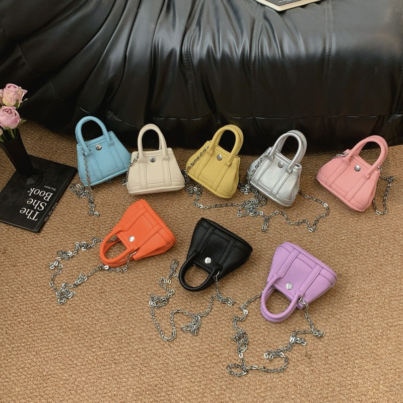 Damen Mini-Handtasche mit glatter Struktur und abnehmbarem Kettenriemen