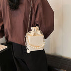 Damen Mini-Handtasche mit abnehmbarer Perlenkette