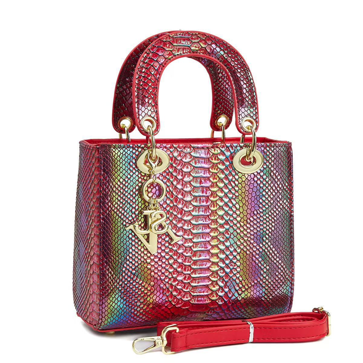 Damen elegante Mini-Handtasche im modernen Schlangenhaut-Look mit abnehmbarem Schultergurt