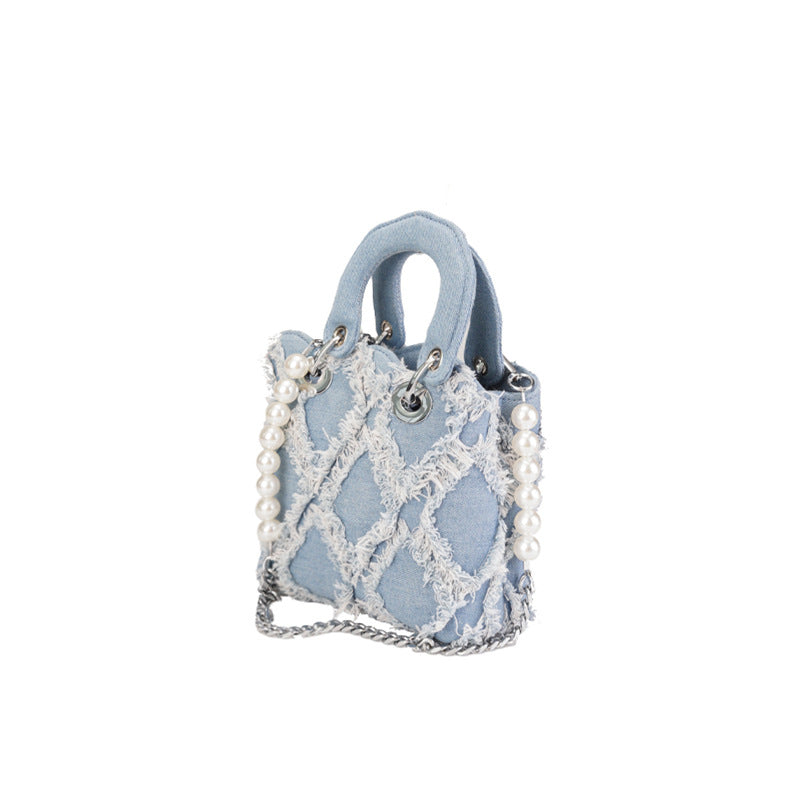Damen Mini-Handtasche mit auffälligem gerafftem Design und Perlenakzenten