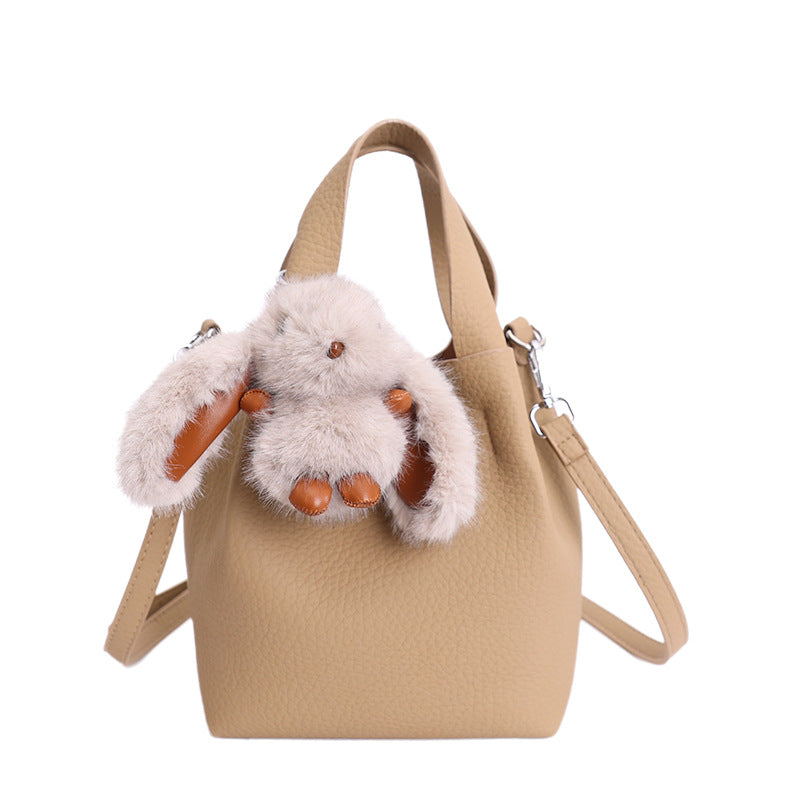 Damen Mini-Handtasche mit abnehmbarem Plüschanhänger