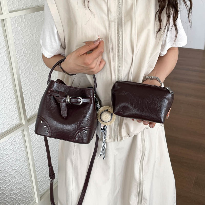 Damen stylische Mini-Bucket-Bag mit herausnehmbarem Kosmetiktäschchen