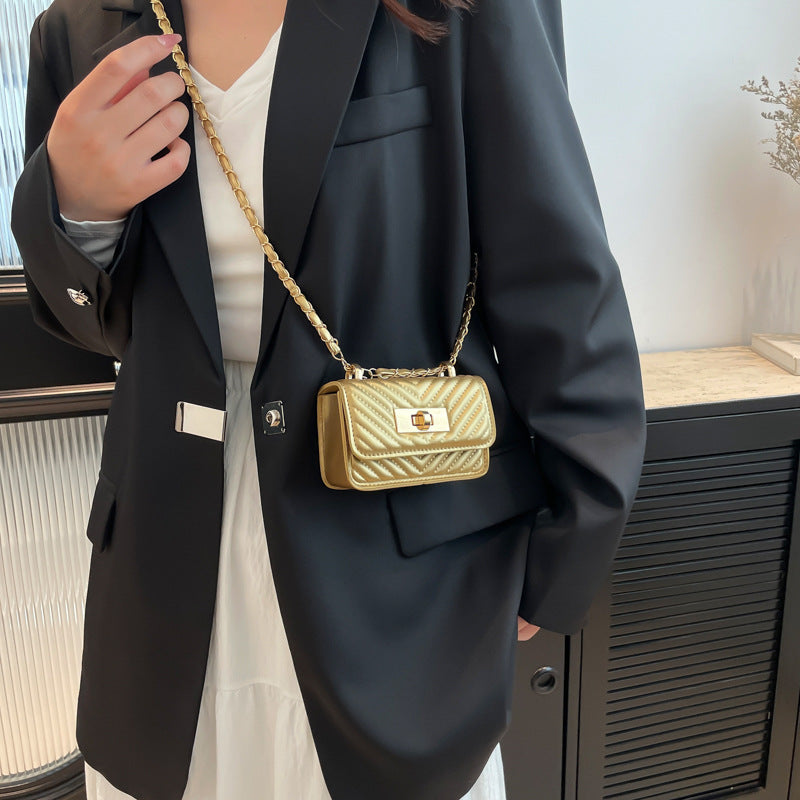 Damen Mini-Handtasche mit gestepptem Design und goldenem Verschluss