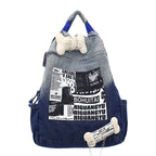 Kreativer Grafikdruck Denim-Schulrucksack