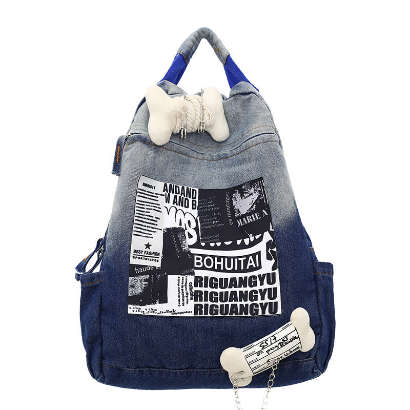 Kreativer Grafikdruck Denim-Schulrucksack