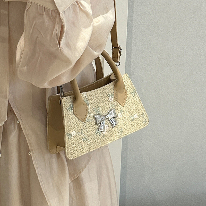 Damen Mini-Tasche mit floralen gewebten Design und stilvollem Schleifendetail