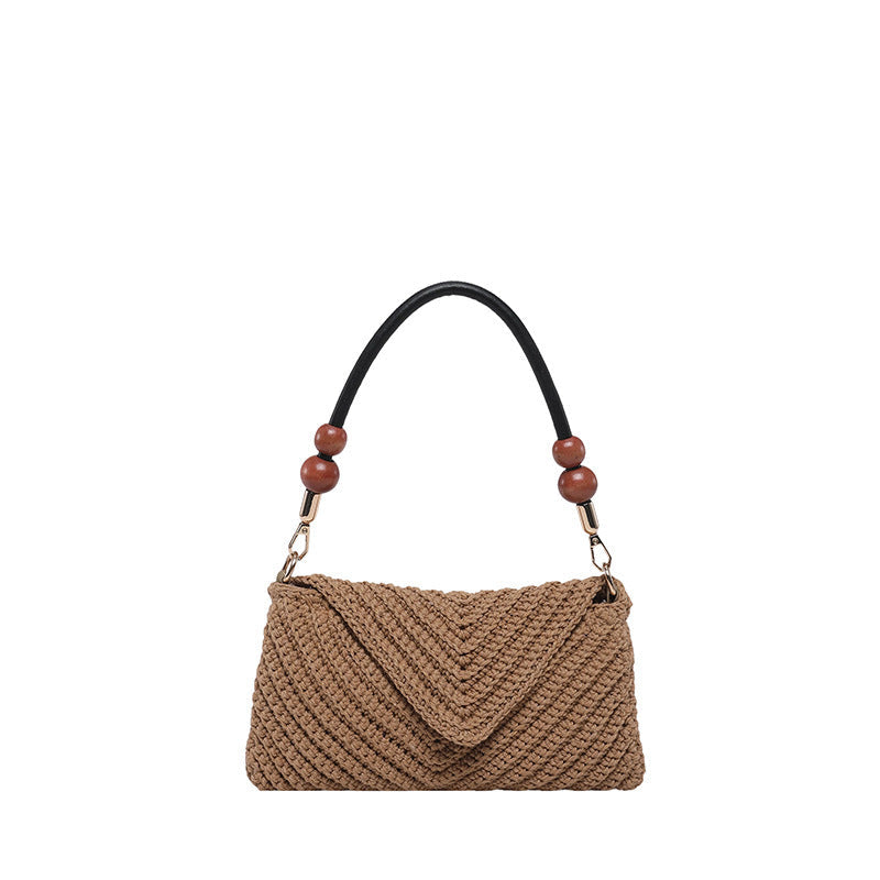 Damen modische geflochtene Schultertasche mit Holzgriff